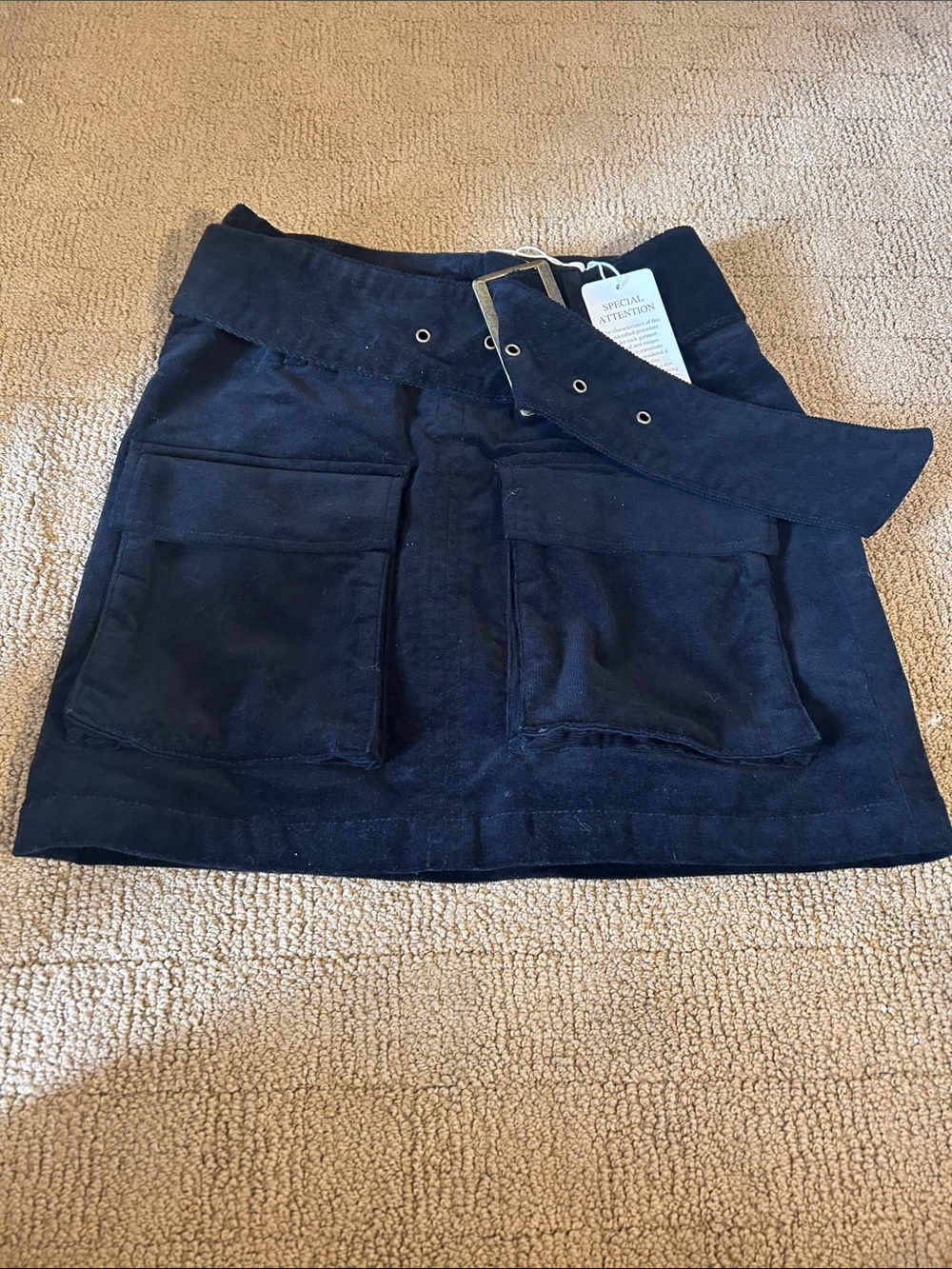 Chelsea & Violet Navy Mini Skirt with Front Pockets and Belt
